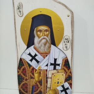 Μεγάλες χειροποίητες βυζαντινές εικόνες σε μασίφ ξύλο με φυσικό ακανόνιστο σχήμα, διάσταση 60x30 εκατοστά.