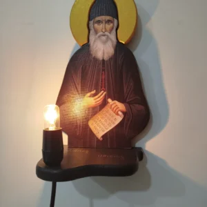 Χειροποίητη εικόνα Αγίου με ενσωματωμένο ηλεκτρικό λαμπάκι νυκτός, ύψος 25 εκατοστά.