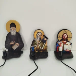 Χειροποίητη εικόνα Αγίου με ενσωματωμένο ηλεκτρικό λαμπάκι νυκτός, ύψος 25 εκατοστά.