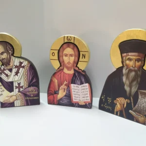Χειροποίητες επιτραπέζια βυζαντινές εικόνες κοπτικές (περίγραμμα μορφής), ύψος 25 εκατοστά.