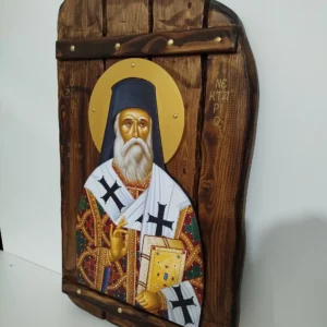 Μεγάλες χειροποίητες βυζαντινές εικόνες σε μασίφ ξύλο στυλ παραδοσιακής τάβλας, ύψος 70 εκατοστά.